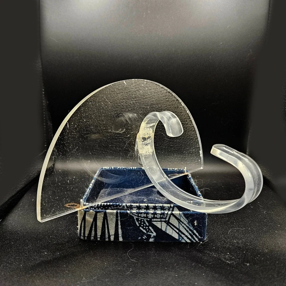 Vtg 1980s Lucite Half Moon Wall Shelf w/ Hook Clear Acrylic Post Modern Décor